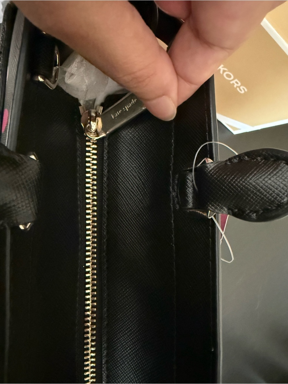 💯% Auethentic Kate Spade Black Polka Dot Satchel with Pink & White Dots - Picture 10 of 12
